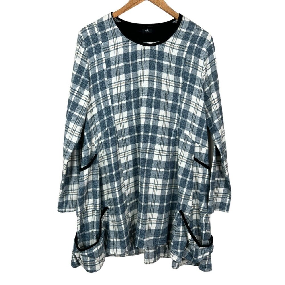 Tulip Tunic Top Women Small Blue Plaid Flannel 100% Cotton Lagenlook Lightweight